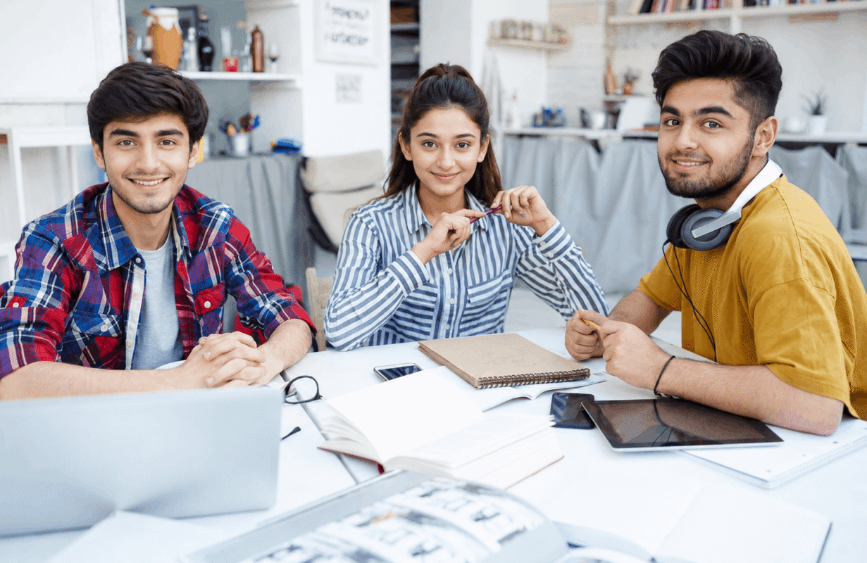 Students studying in classroom